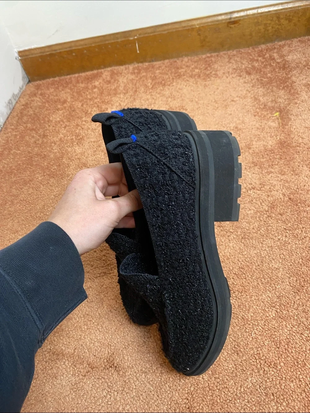 NWOB Rothy's The Lug Loafer - Black Bouclé Size 8